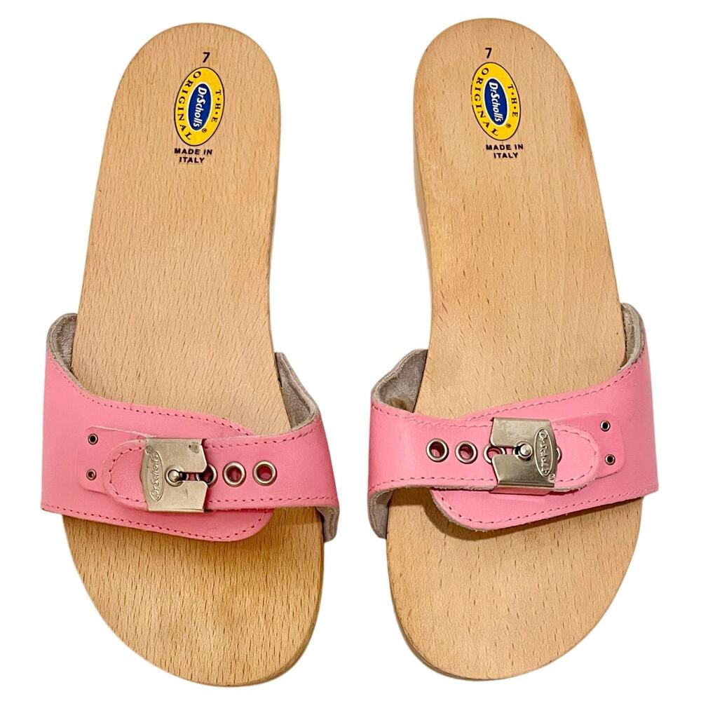 NEW Dr. Scholl's Original Pink Wooden Sandals Womens Sz 7 Italy Slide Clog Shoes
